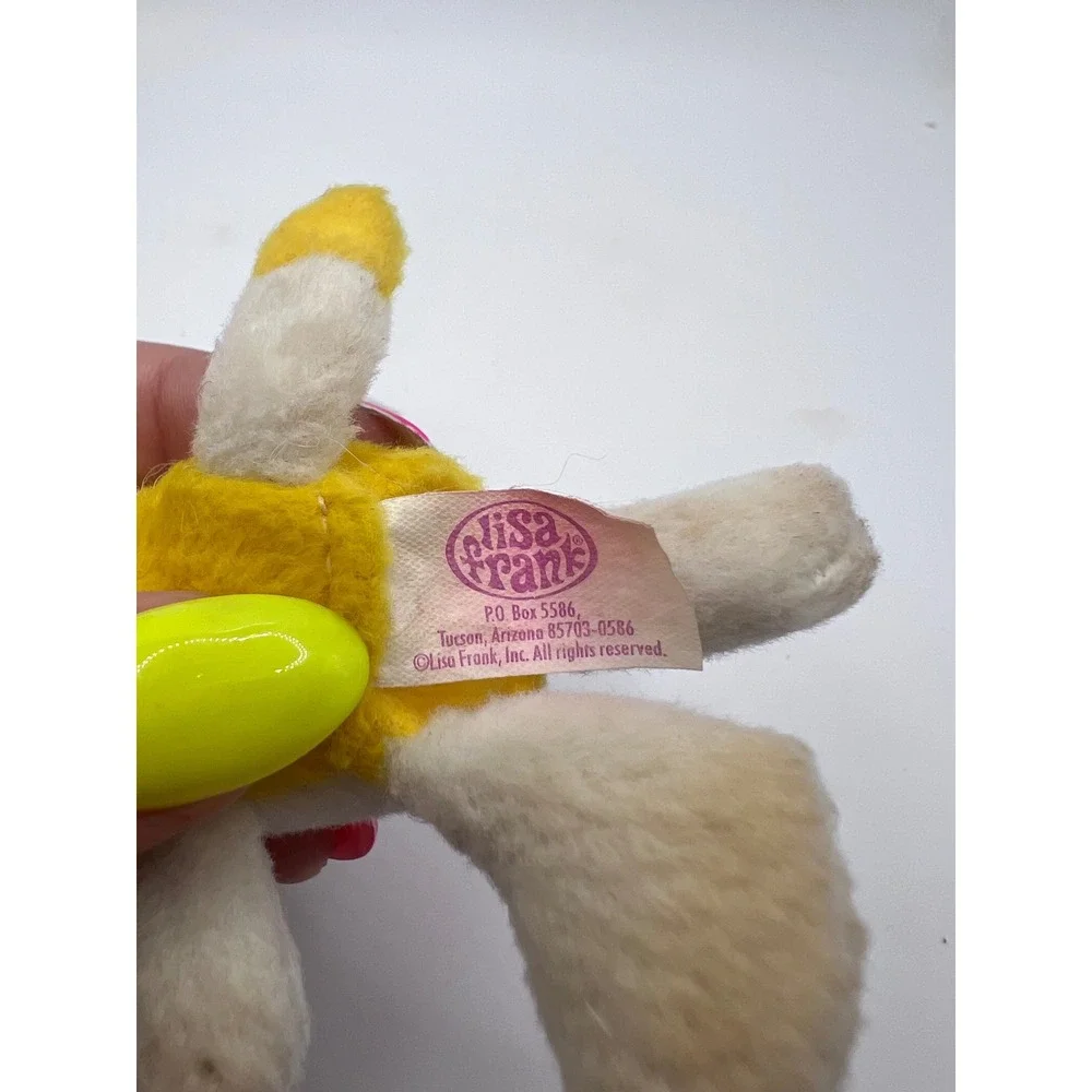 Vintage Lisa Frank Mini White & Yellow Plush Dog Pencil Topper Finger Puppet